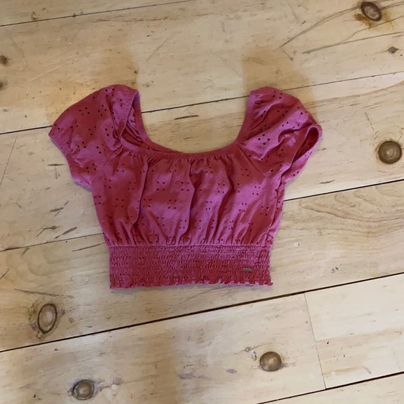 Pink/red off or on the shoulder crop top. - Picture 1 of 3